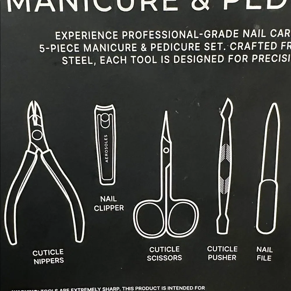 AEROSOLES Set of 5 Durable Professional Stainless Steel Versatile Manicure Tools